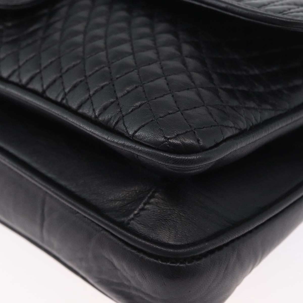 BALLY Quilted Chain Shoulder Bag Leather Black Gold Auth 160783