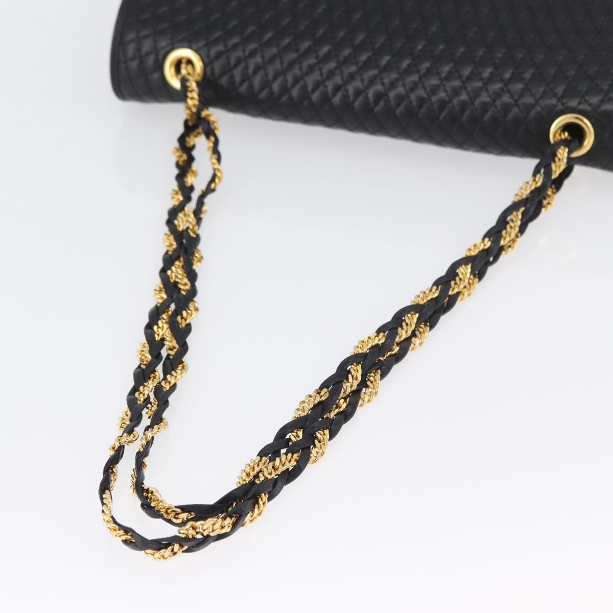 BALLY Quilted Chain Shoulder Bag Leather Black Gold Auth 160783
