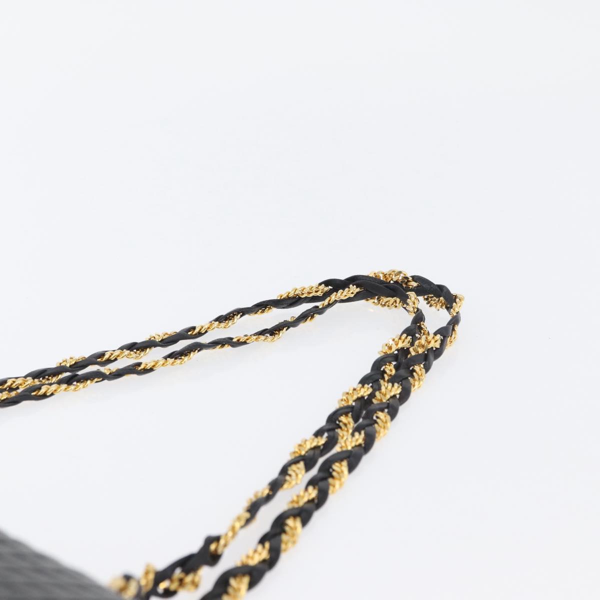BALLY Quilted Chain Shoulder Bag Leather Black Gold Auth 160783