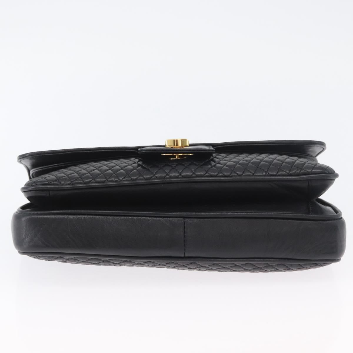 BALLY Quilted Chain Shoulder Bag Leather Black Gold Auth 160783