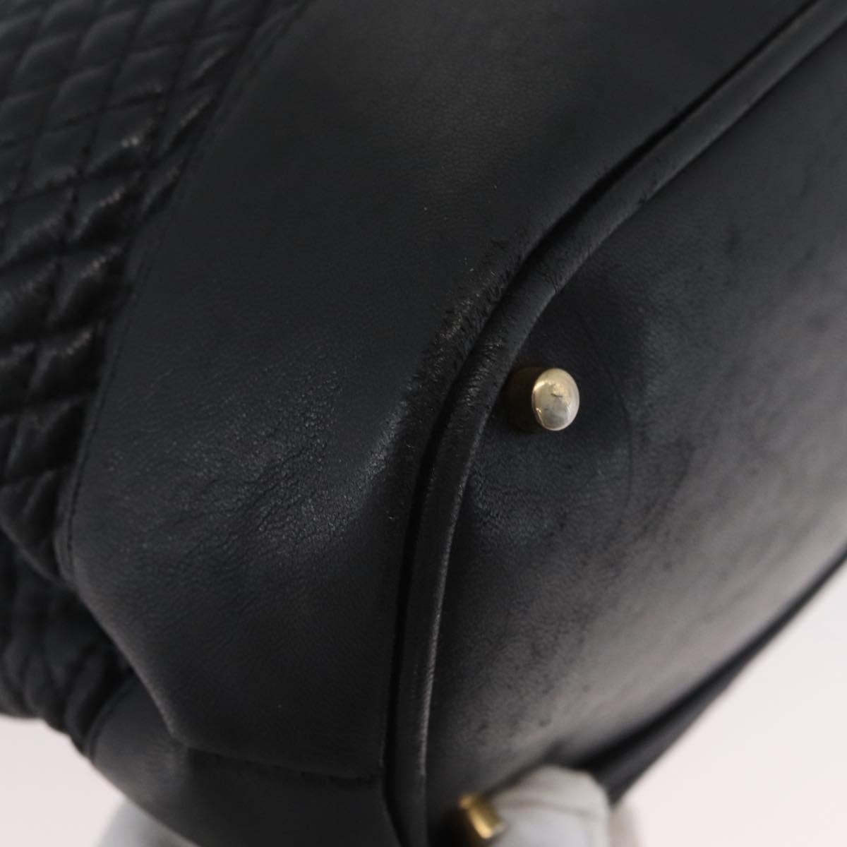 BALLY Quilted Shoulder Bag Leather Black Gold Auth 160784