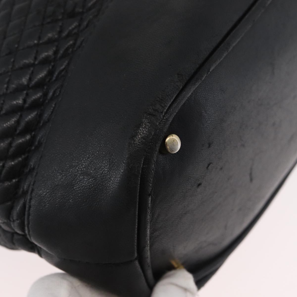 BALLY Quilted Shoulder Bag Leather Black Gold Auth 160784