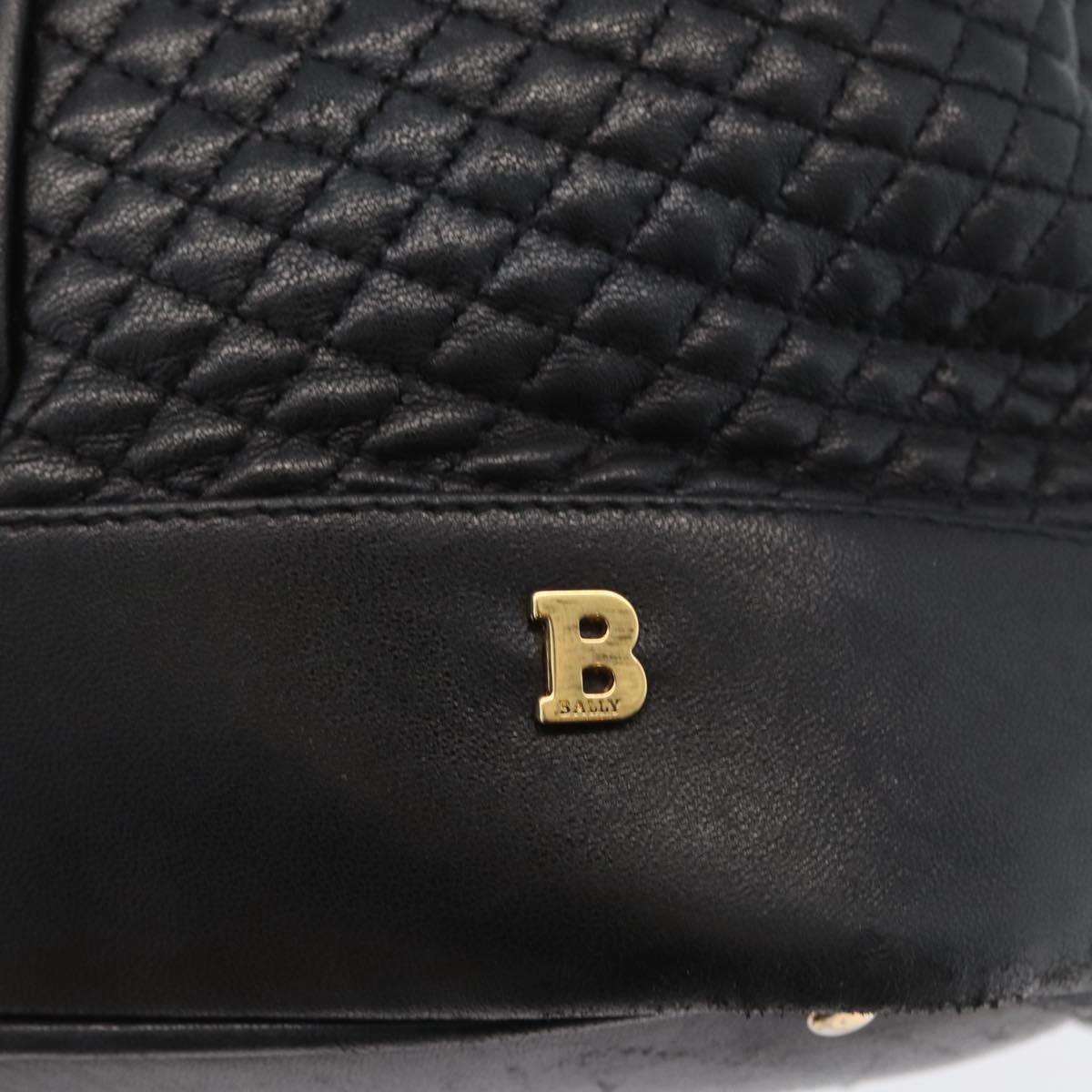 BALLY Quilted Shoulder Bag Leather Black Gold Auth 160784
