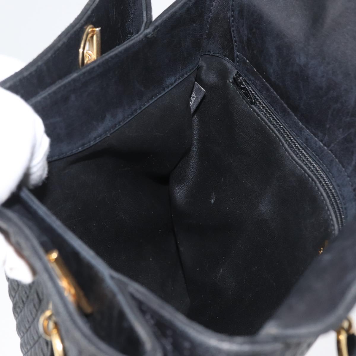 BALLY Quilted Shoulder Bag Leather Black Gold Auth 160784
