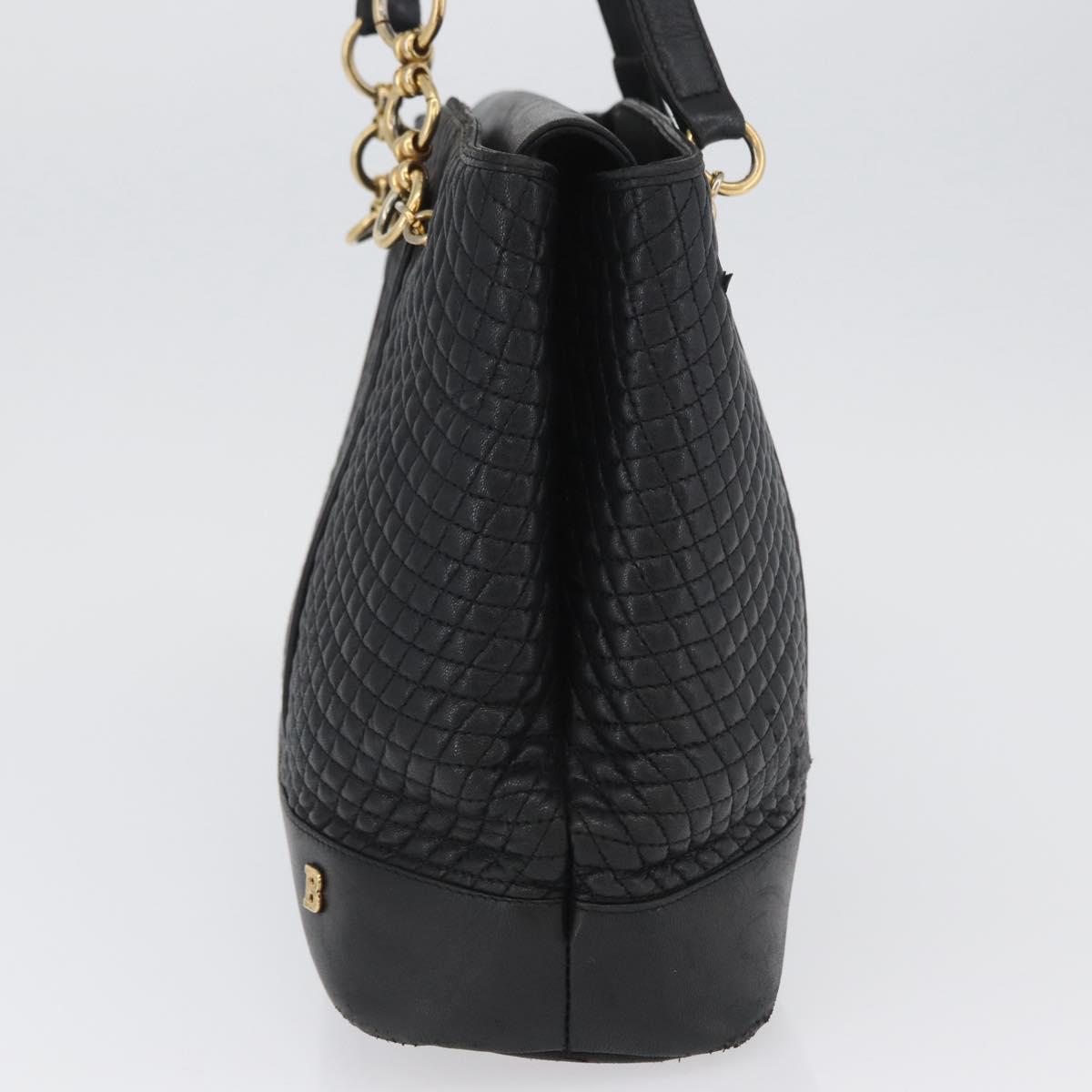 BALLY Quilted Shoulder Bag Leather Black Gold Auth 160784