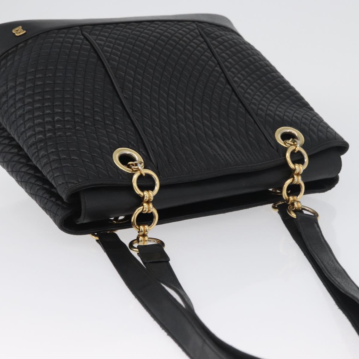 BALLY Quilted Shoulder Bag Leather Black Gold Auth 160784