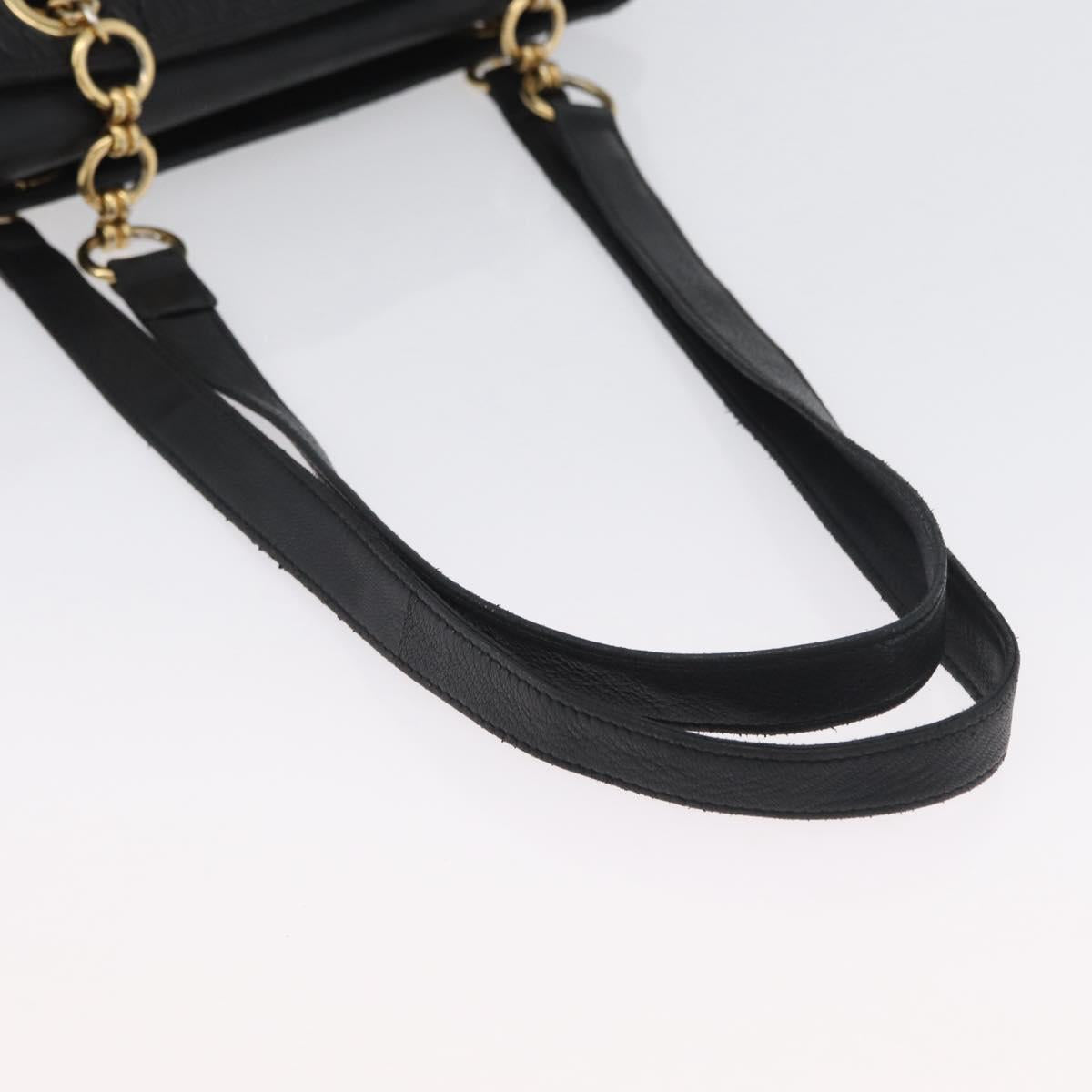 BALLY Quilted Shoulder Bag Leather Black Gold Auth 160784