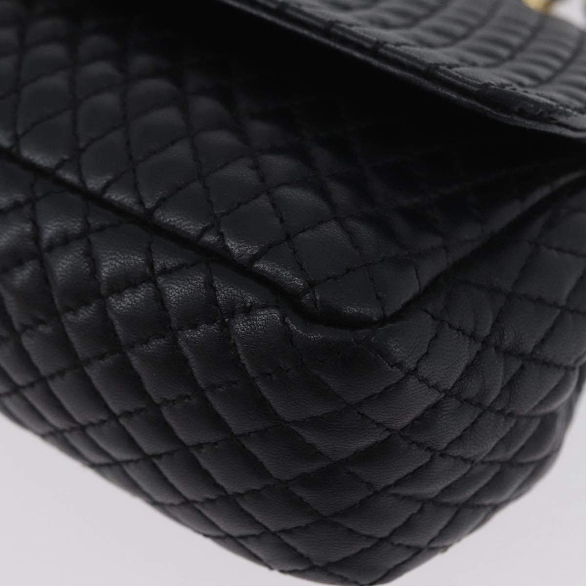 BALLY Quilted Chain Shoulder Bag Leather Black Gold Auth 160785