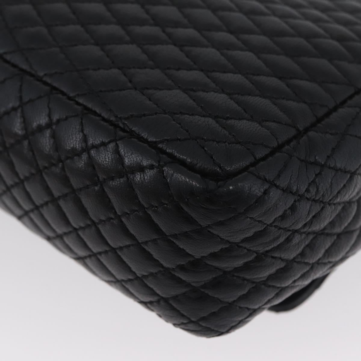 BALLY Quilted Chain Shoulder Bag Leather Black Gold Auth 160785