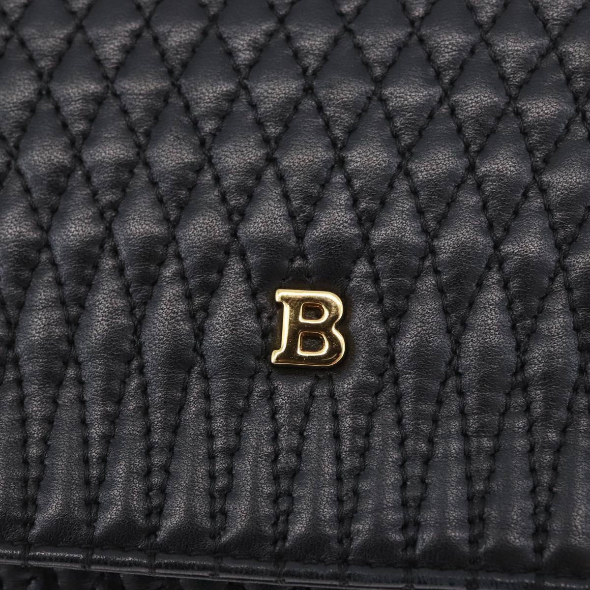 BALLY Quilted Chain Shoulder Bag Leather Black Gold Auth 160785