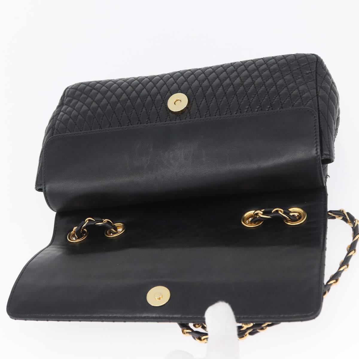 BALLY Quilted Chain Shoulder Bag Leather Black Gold Auth 160785
