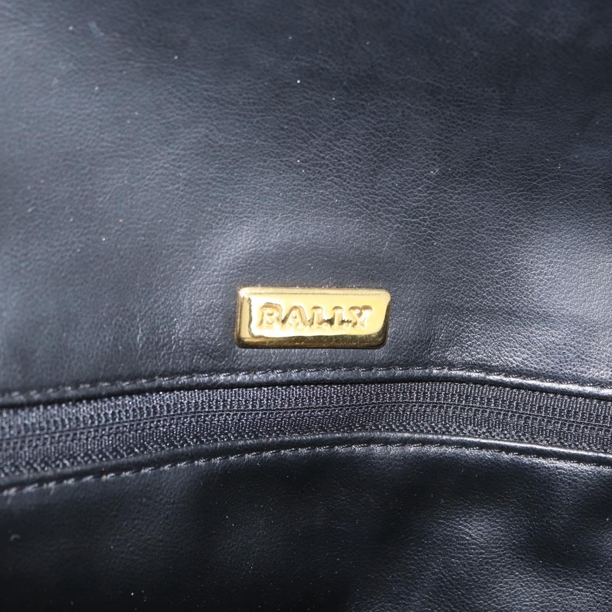 BALLY Quilted Chain Shoulder Bag Leather Black Gold Auth 160785