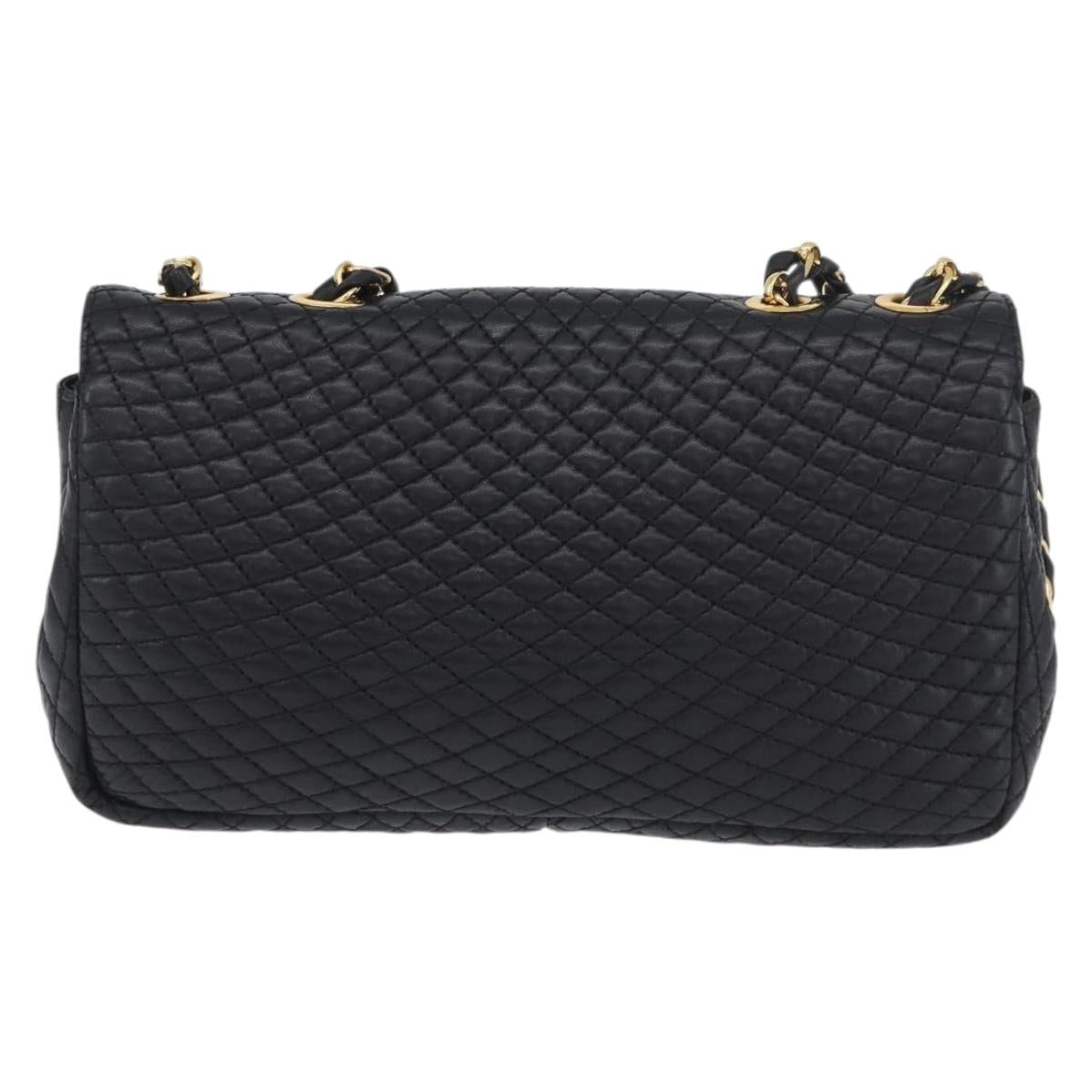 BALLY Quilted Chain Shoulder Bag Leather Black Gold Auth 160785