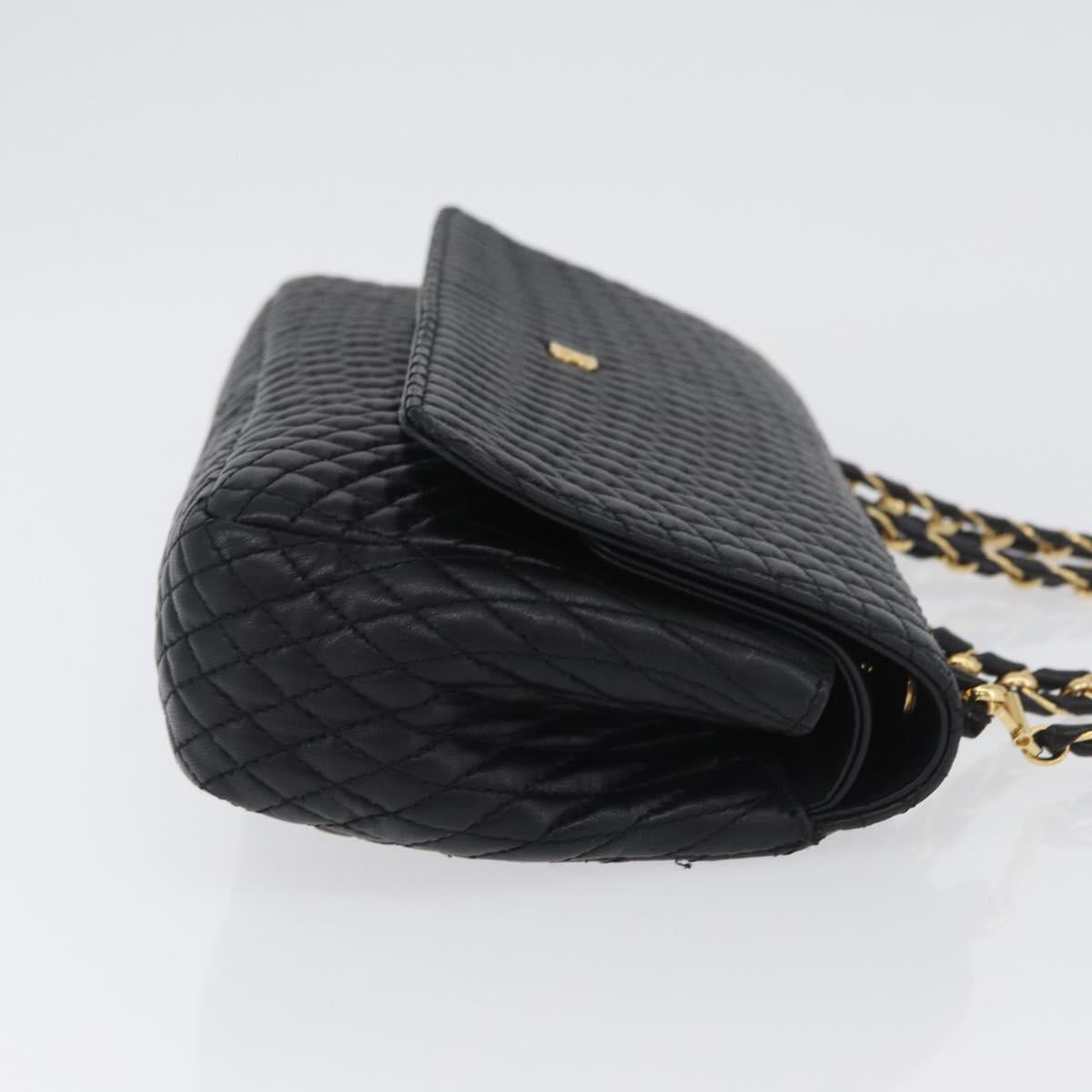 BALLY Quilted Chain Shoulder Bag Leather Black Gold Auth 160785