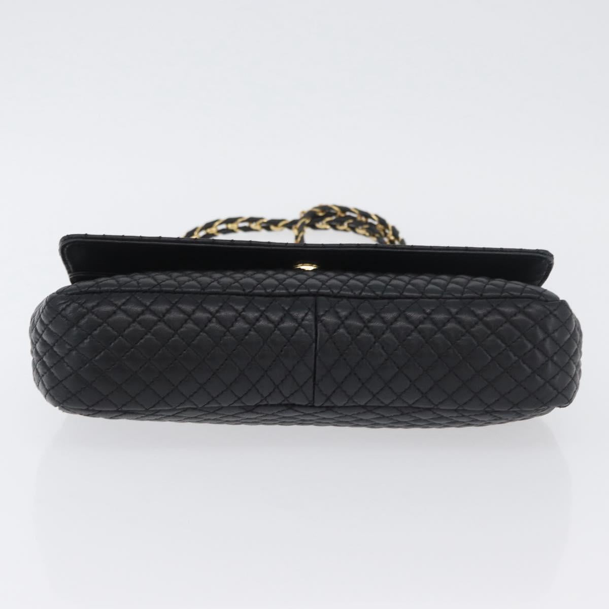 BALLY Quilted Chain Shoulder Bag Leather Black Gold Auth 160785