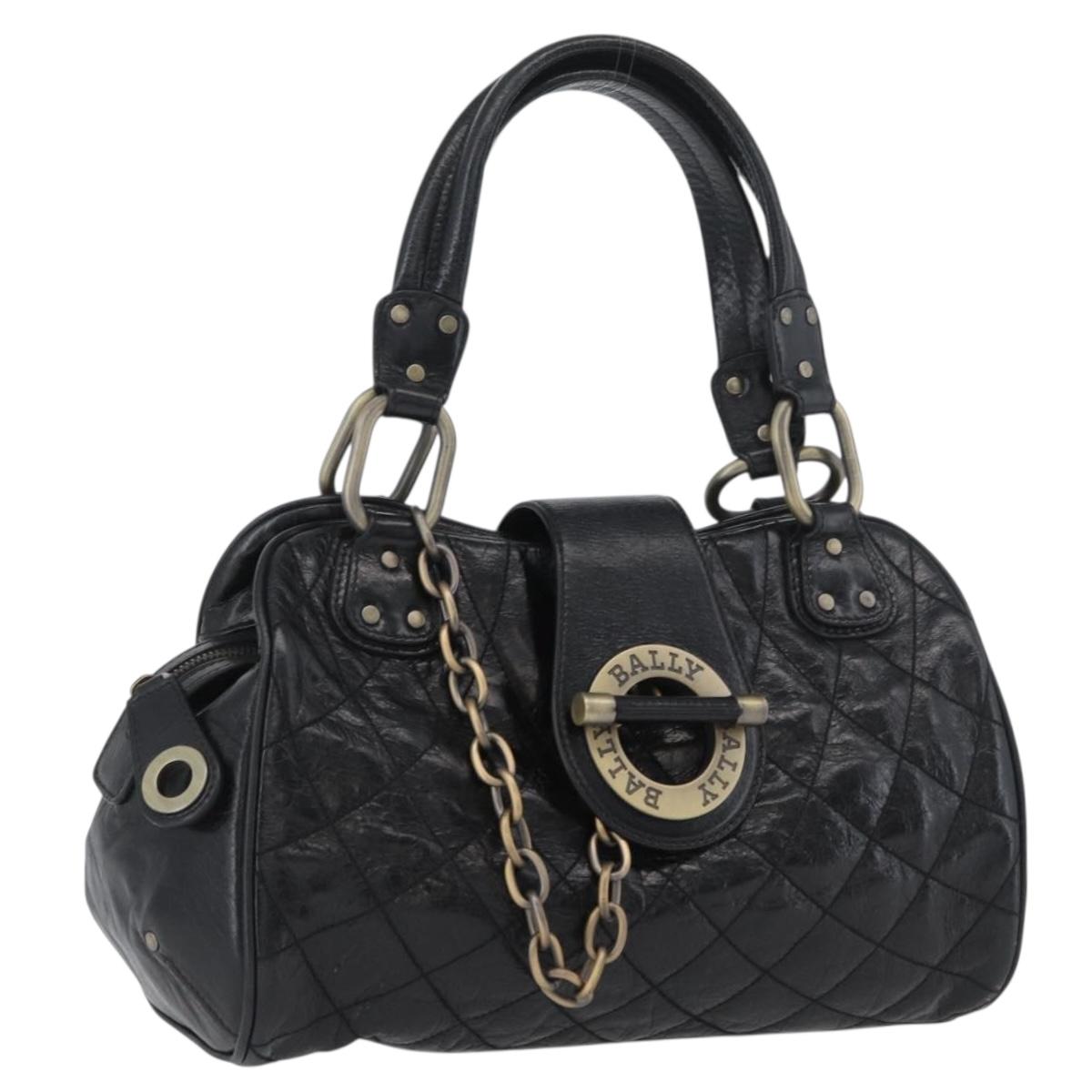 BALLY Tote Bag Leather Black Auth 160786