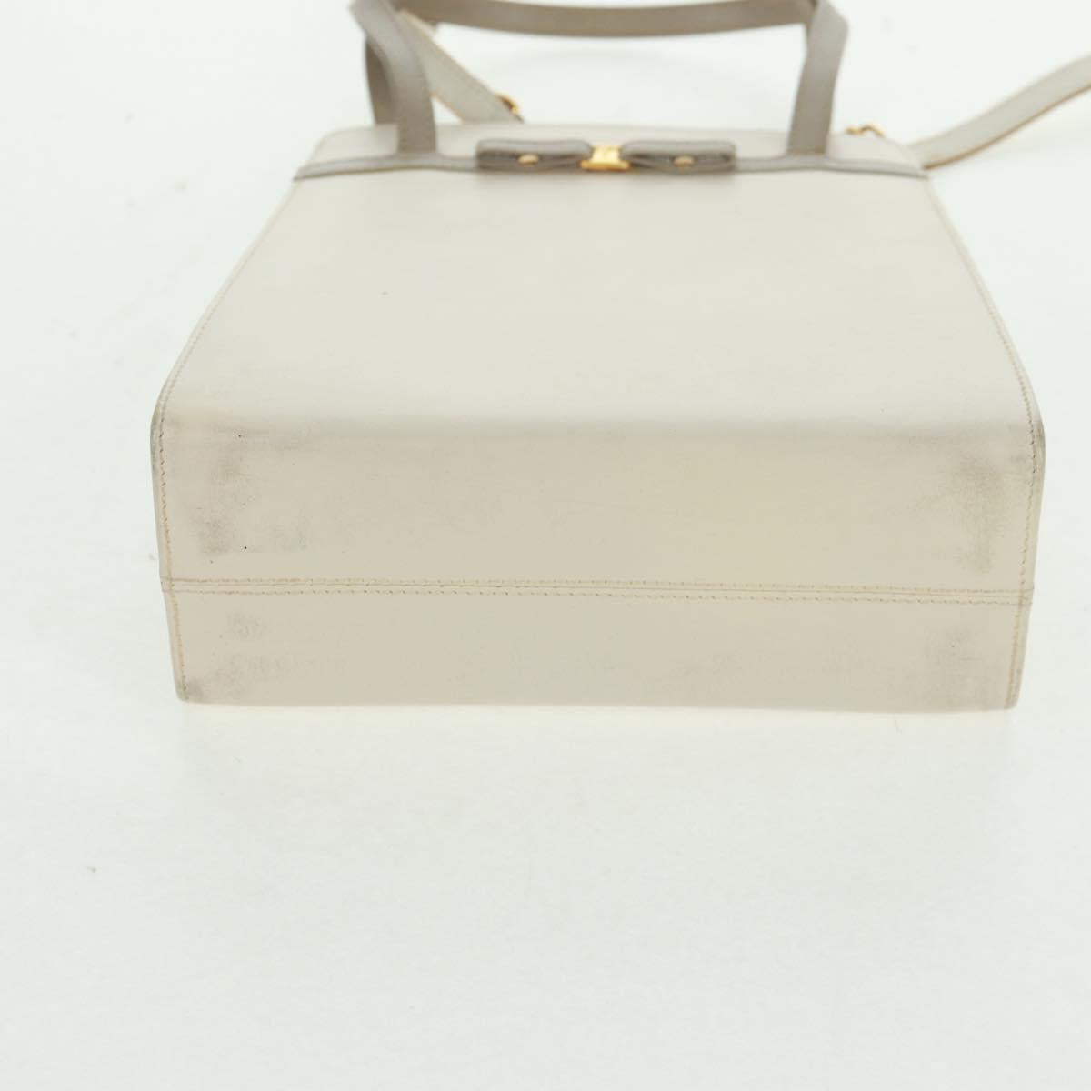Salvatore Ferragamo Vala Hand Bag Leather 2way White Gold Auth 160802