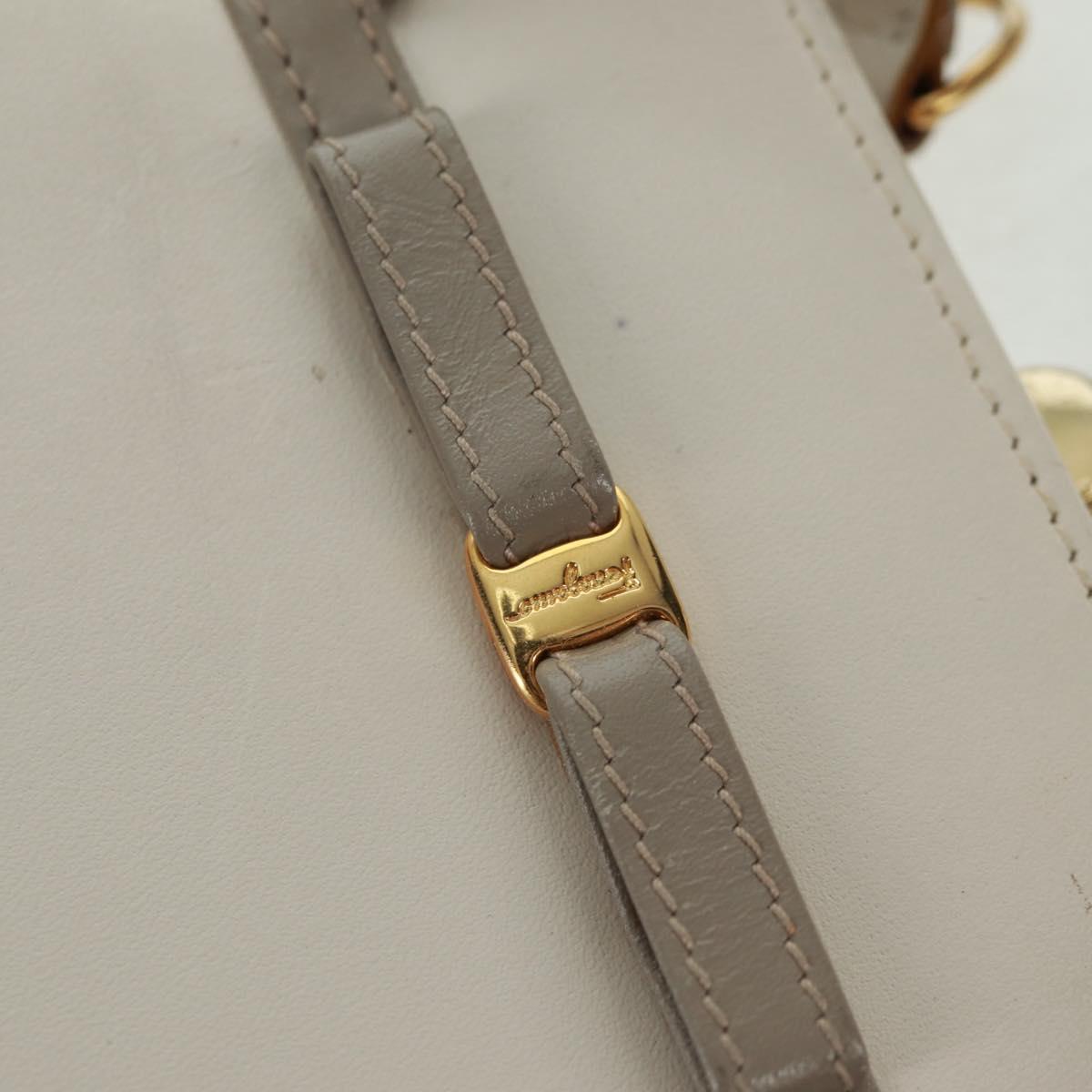Salvatore Ferragamo Vala Hand Bag Leather 2way White Gold Auth 160802