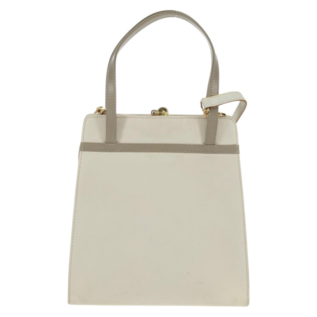 Salvatore Ferragamo Vala Hand Bag Leather 2way White Gold Auth 160802
