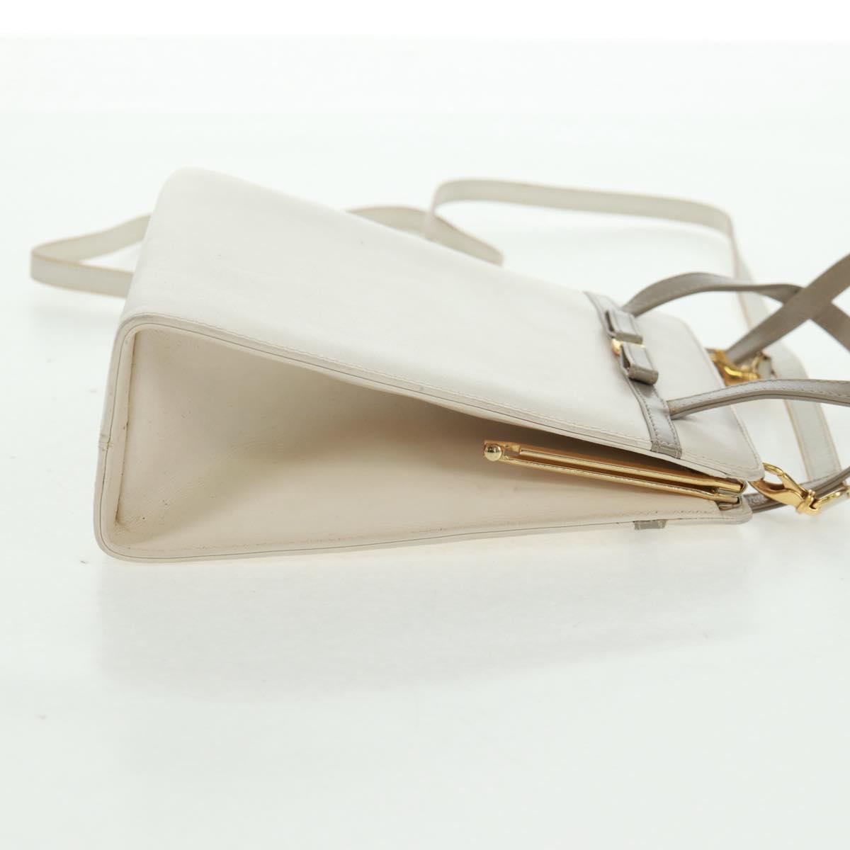 Salvatore Ferragamo Vala Hand Bag Leather 2way White Gold Auth 160802