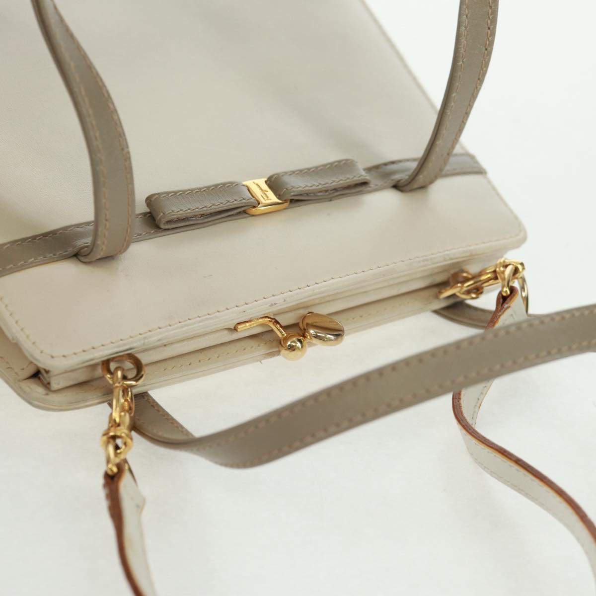 Salvatore Ferragamo Vala Hand Bag Leather 2way White Gold Auth 160802