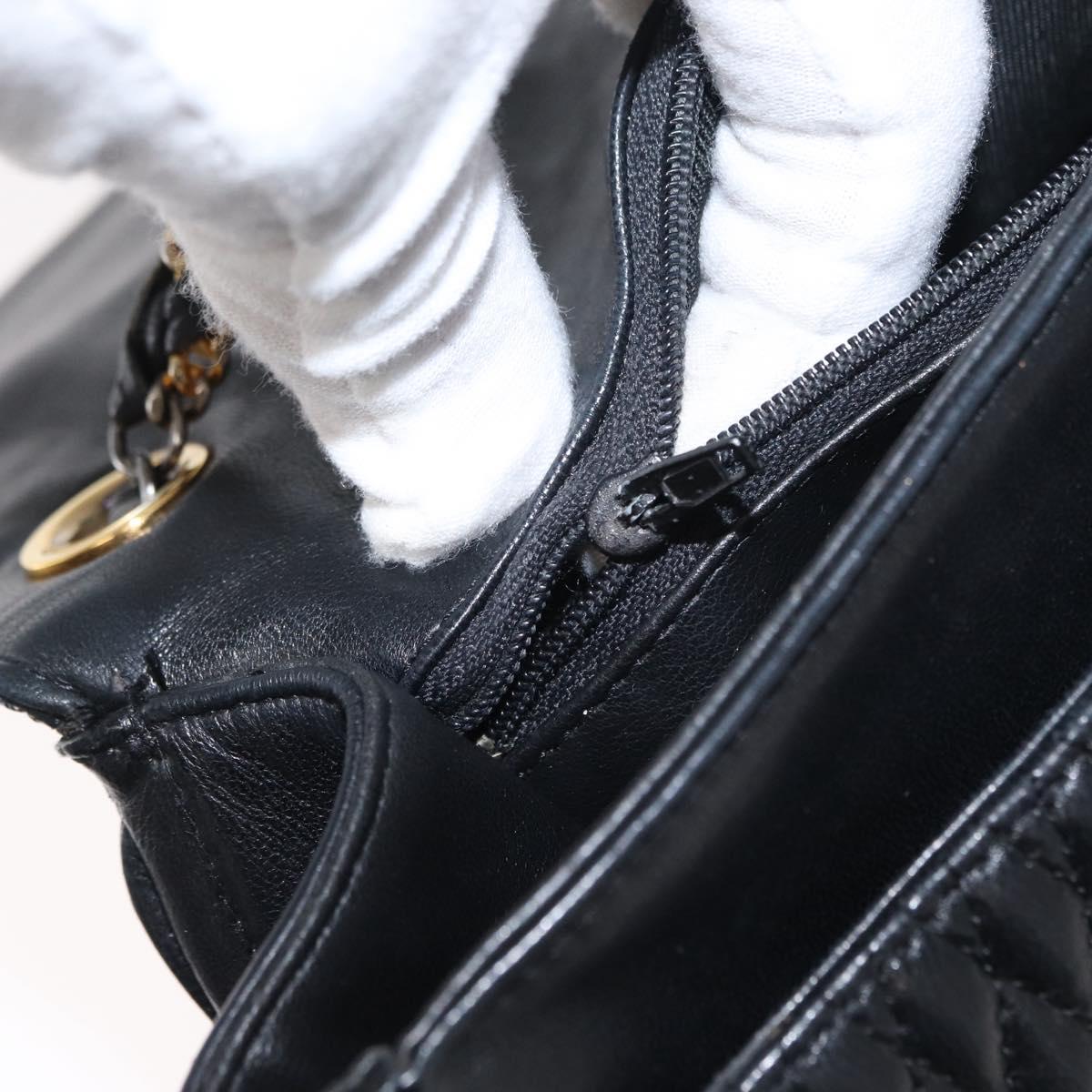 BALLY Chain Shoulder Bag Leather Black Gold Auth 160803