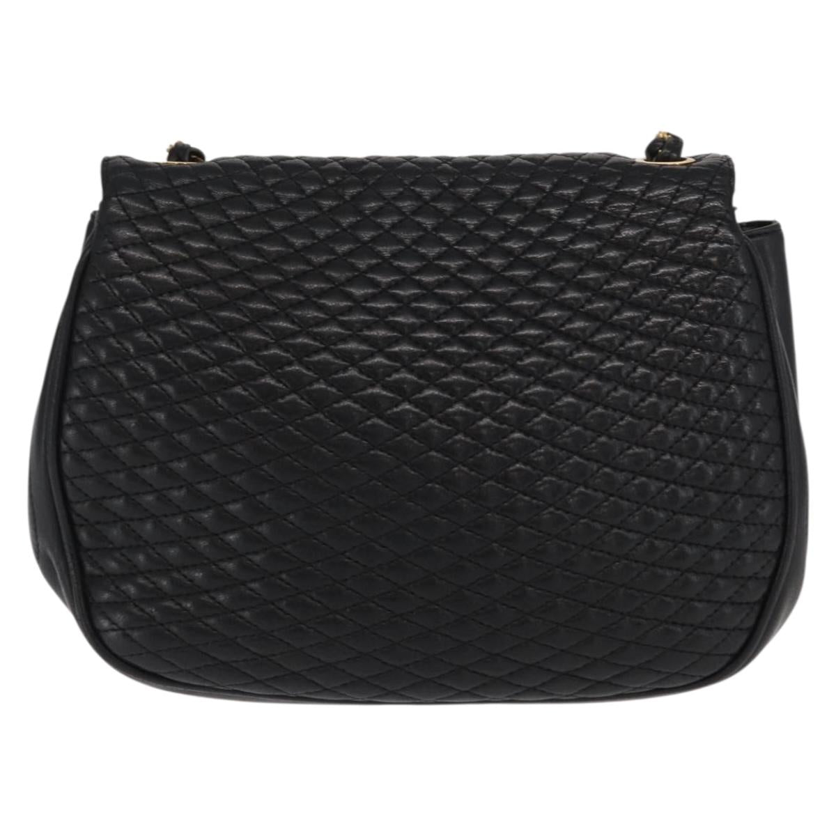 BALLY Chain Shoulder Bag Leather Black Gold Auth 160803