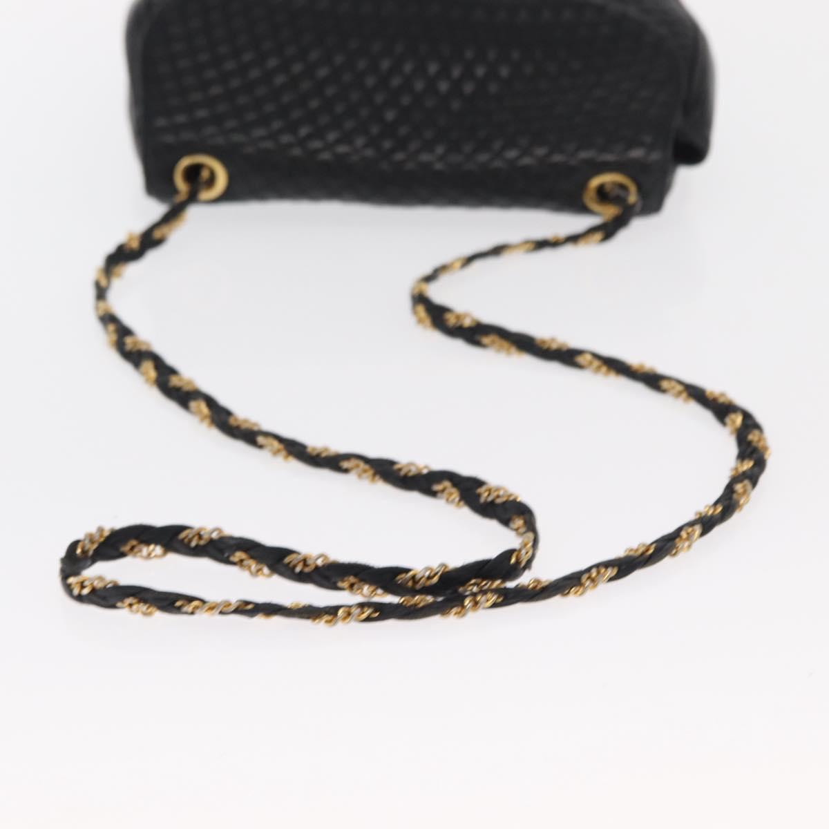 BALLY Chain Shoulder Bag Leather Black Gold Auth 160803