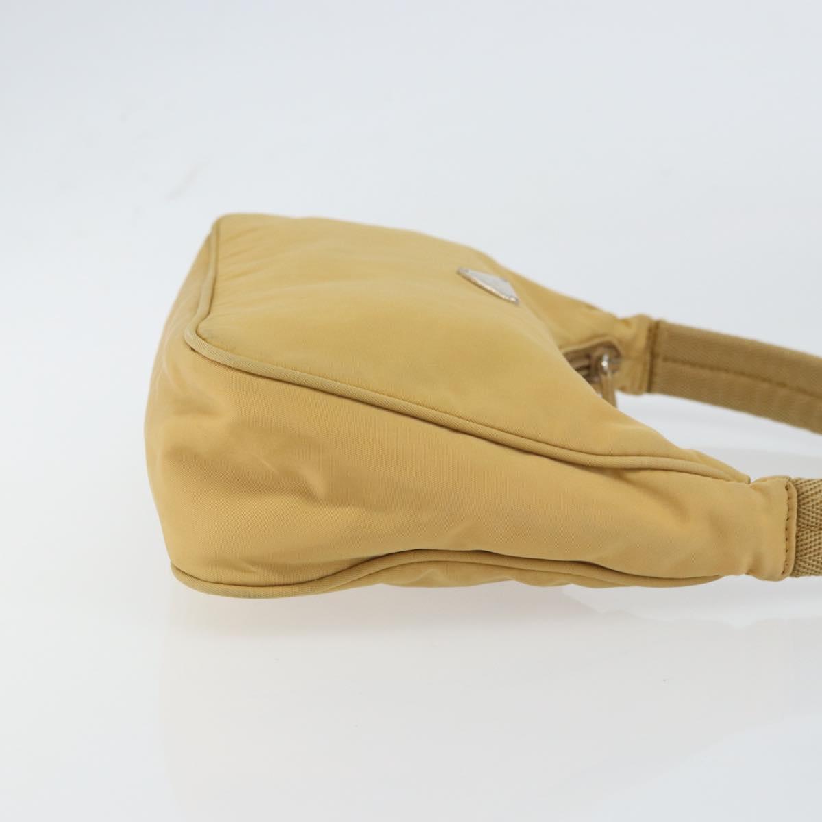PRADA Hand Bag Nylon Beige Silver Auth 160804
