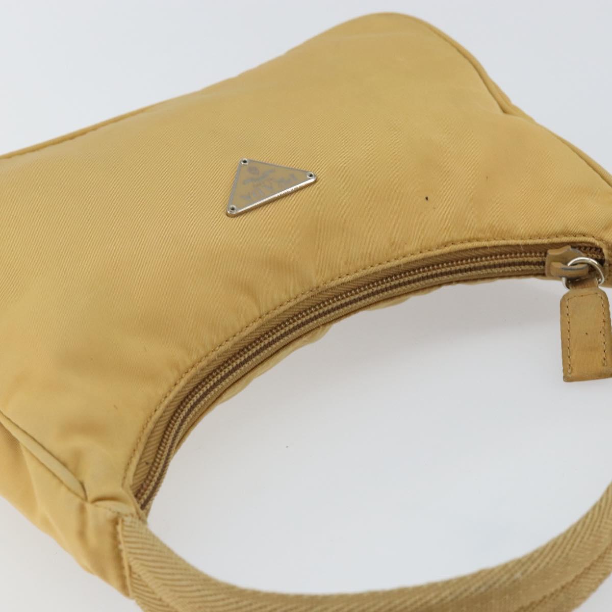 PRADA Hand Bag Nylon Beige Silver Auth 160804