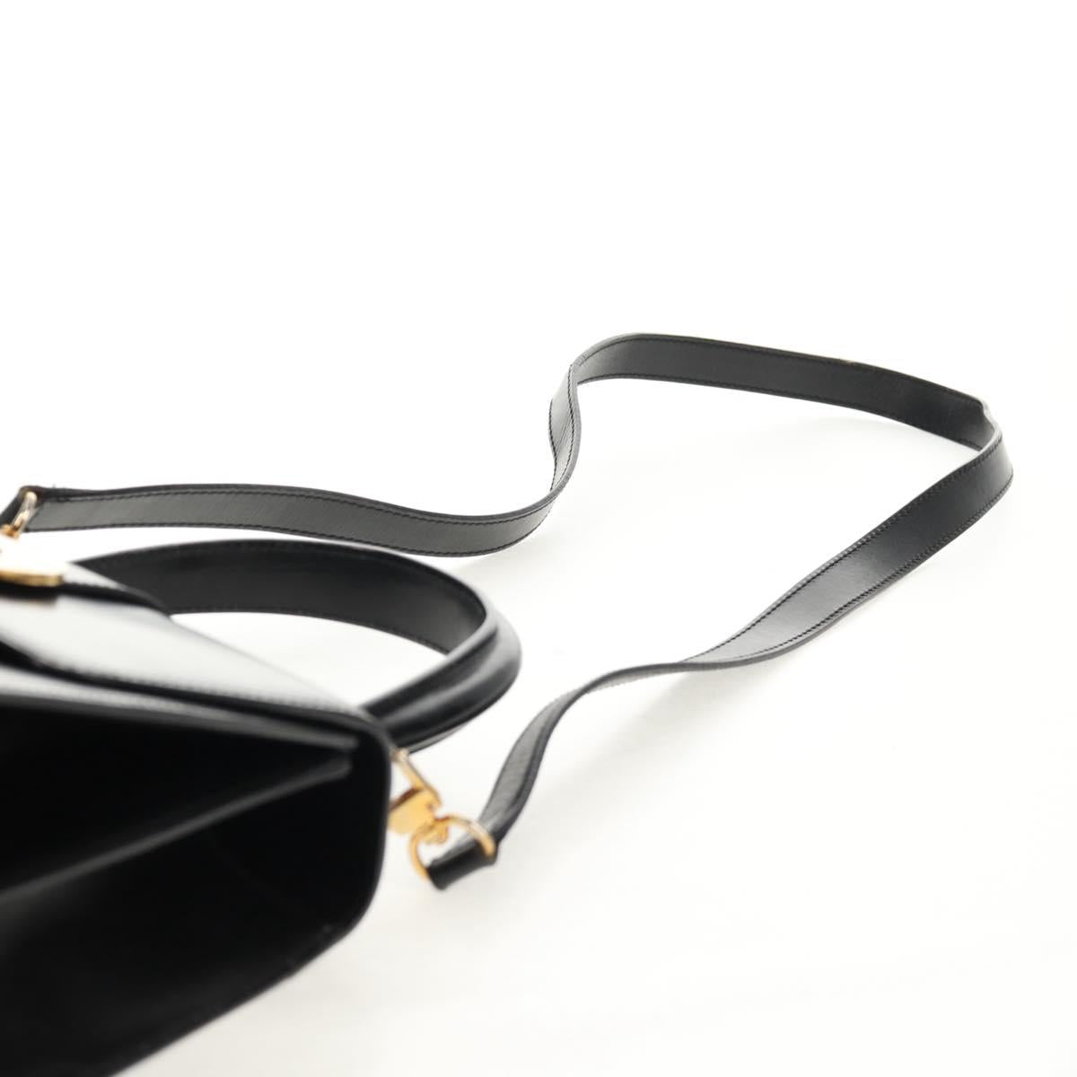 CELINE Circle Hand Bag Leather 2way Black Gold Auth 160805V