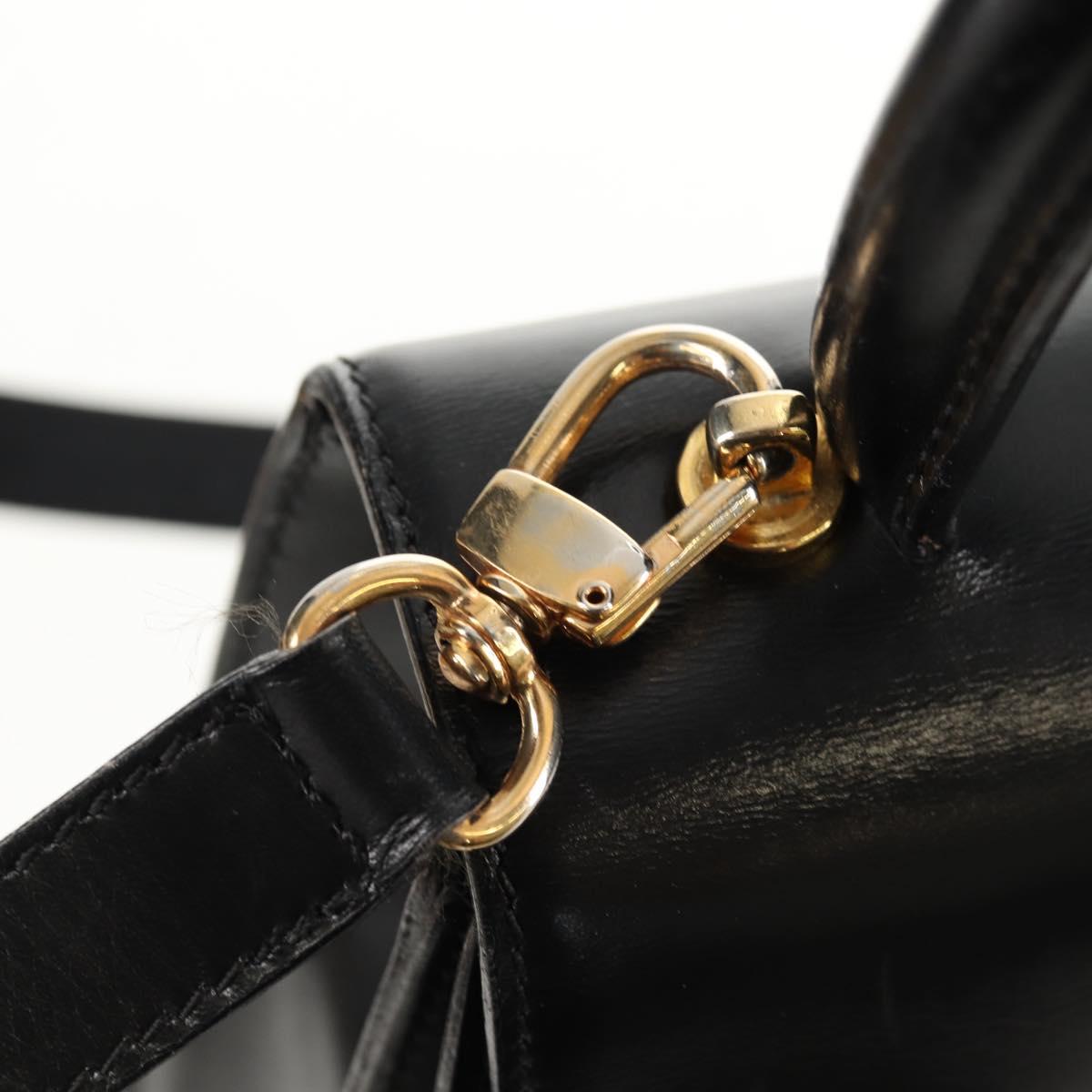 CELINE Circle Hand Bag Leather 2way Black Gold Auth 160805V