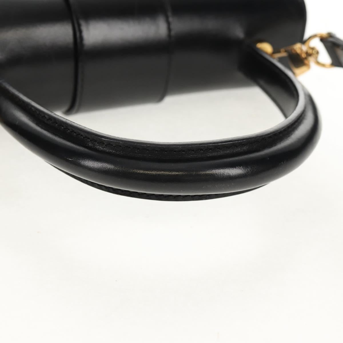 CELINE Circle Hand Bag Leather 2way Black Gold Auth 160805V