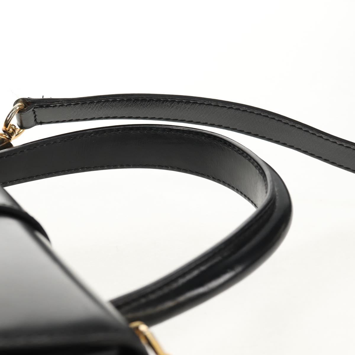 CELINE Circle Hand Bag Leather 2way Black Gold Auth 160805V