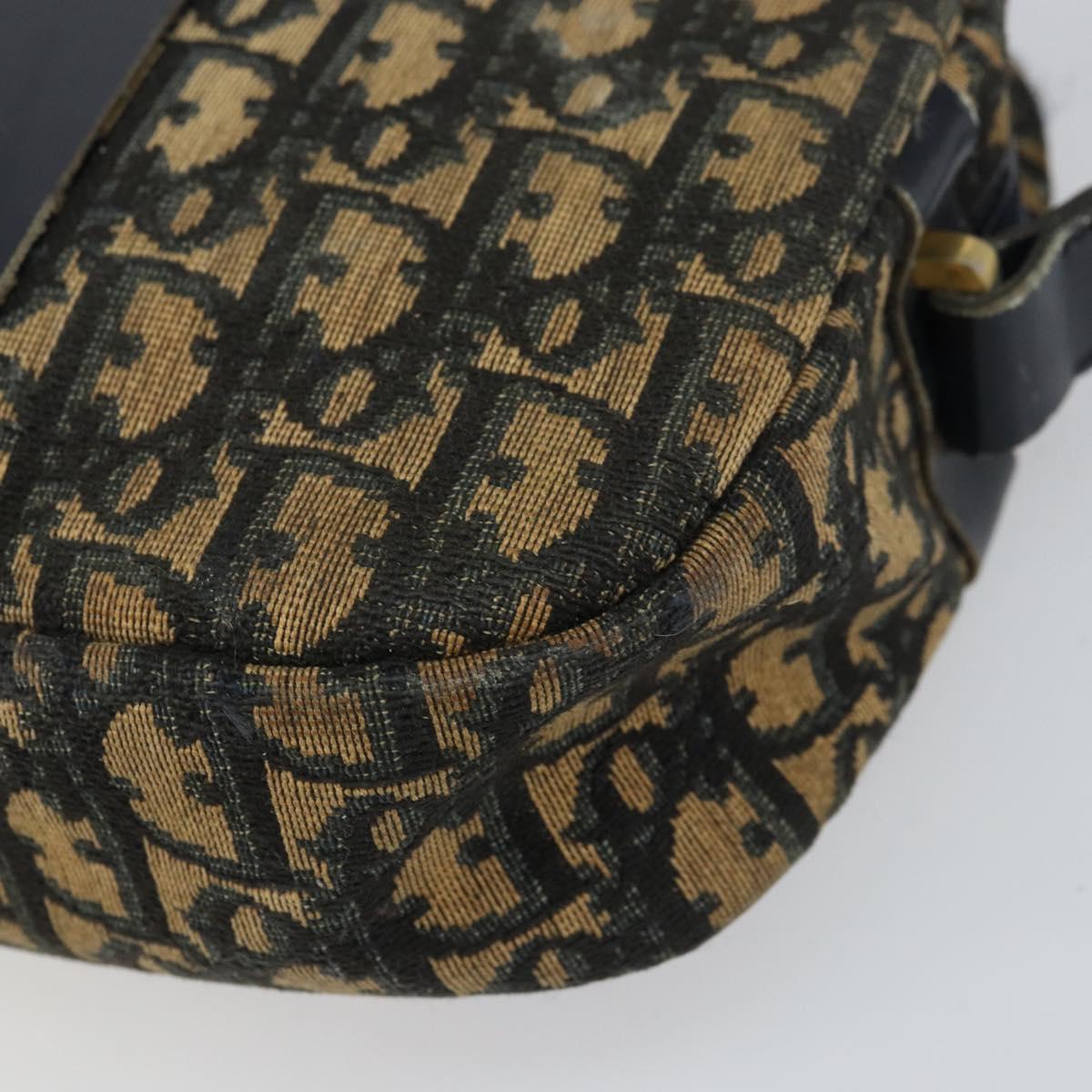 Christian Dior Trotter Canvas Shoulder Bag Navy Gold Auth 160817