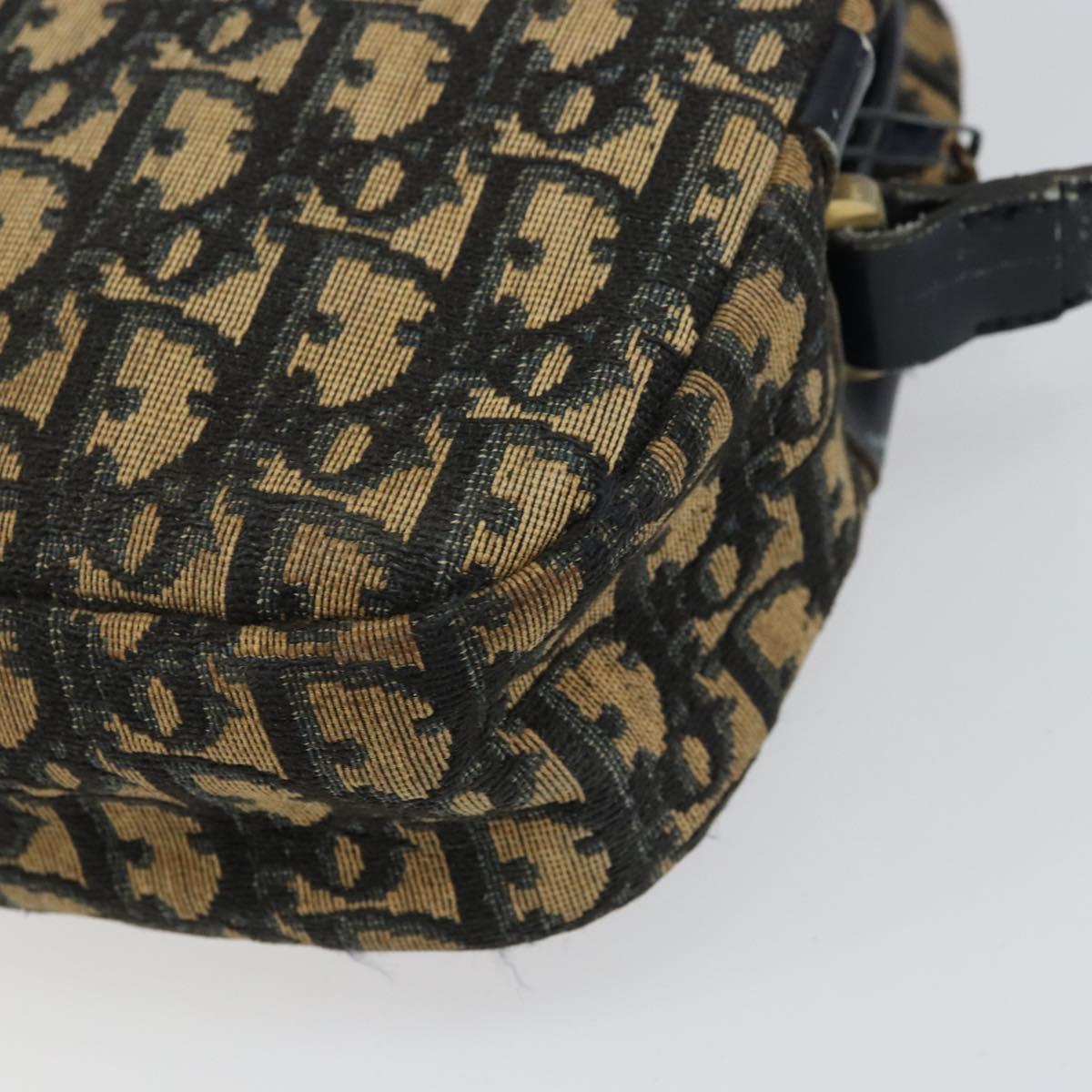 Christian Dior Trotter Canvas Shoulder Bag Navy Gold Auth 160817