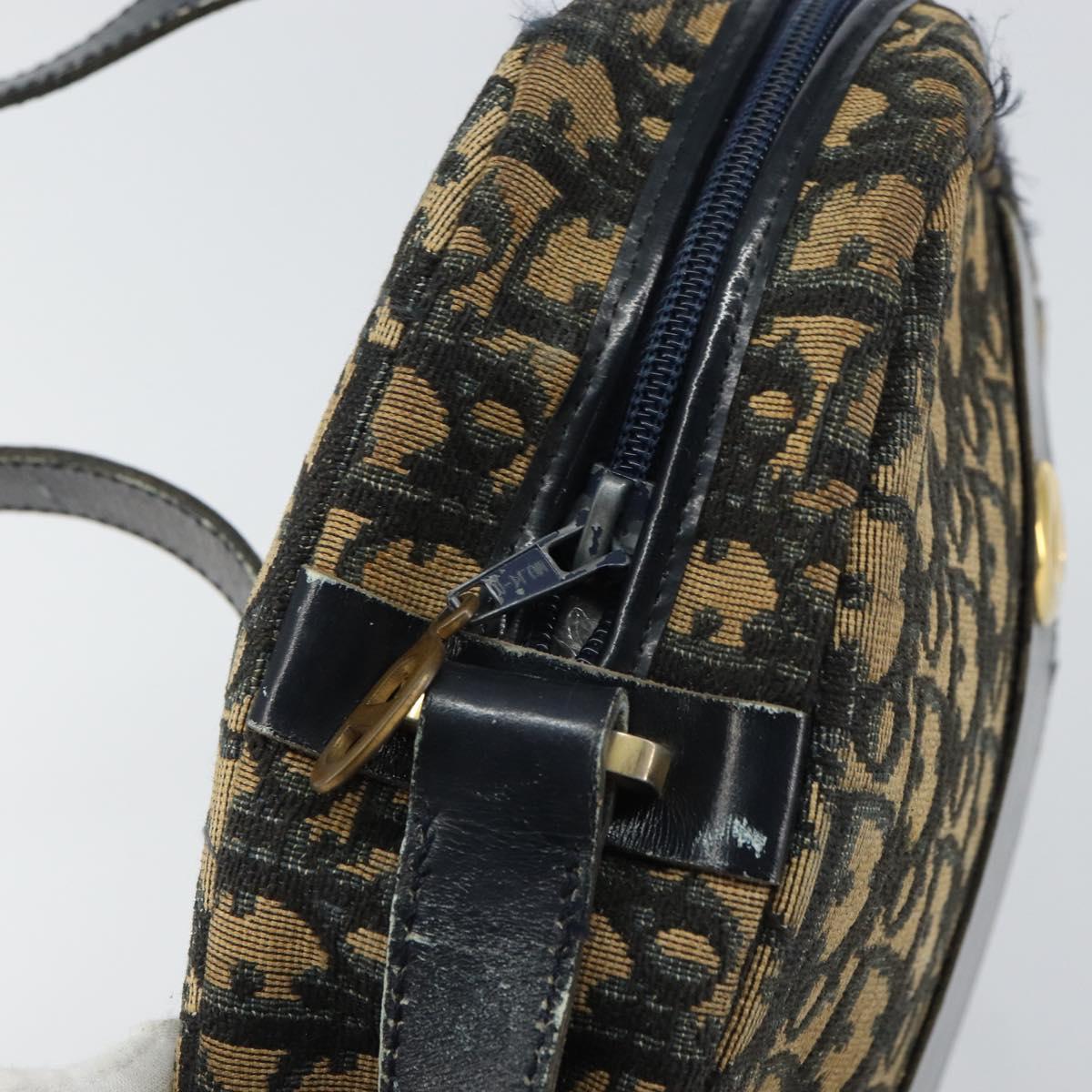 Christian Dior Trotter Canvas Shoulder Bag Navy Gold Auth 160817