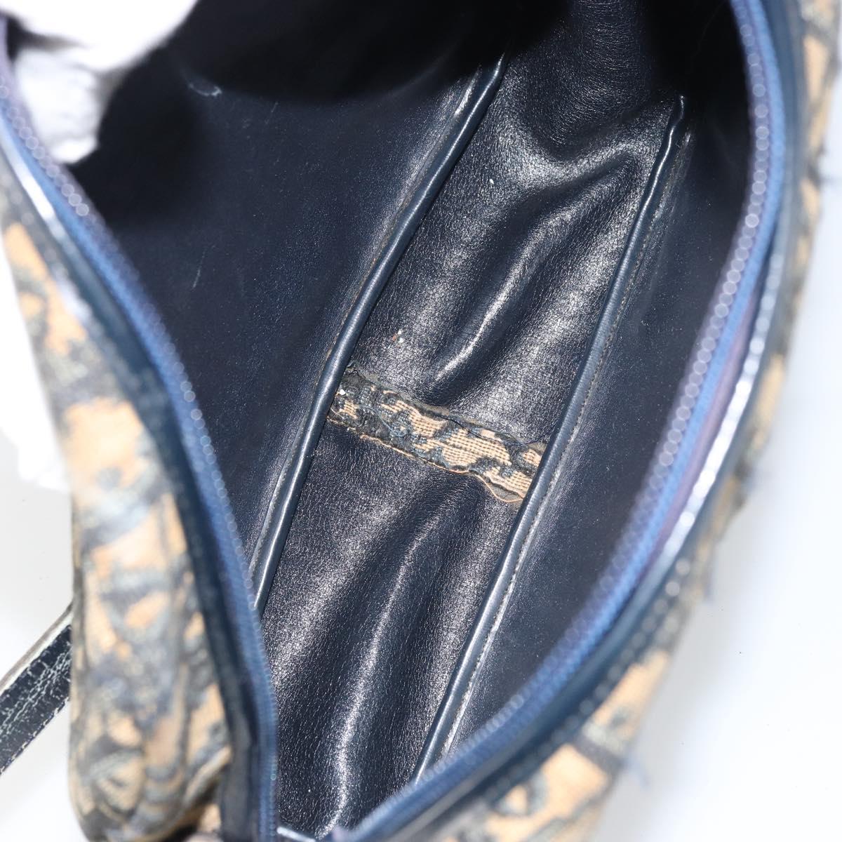 Christian Dior Trotter Canvas Shoulder Bag Navy Gold Auth 160817