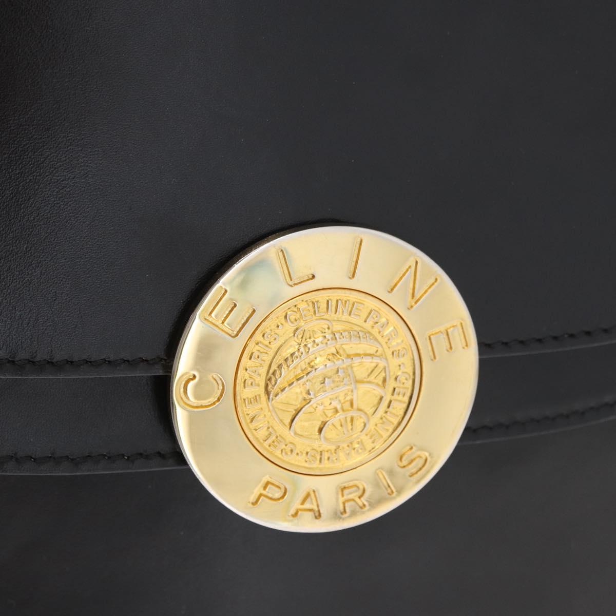 CELINE Medallion Hand Bag Leather Black Gold Auth 160819