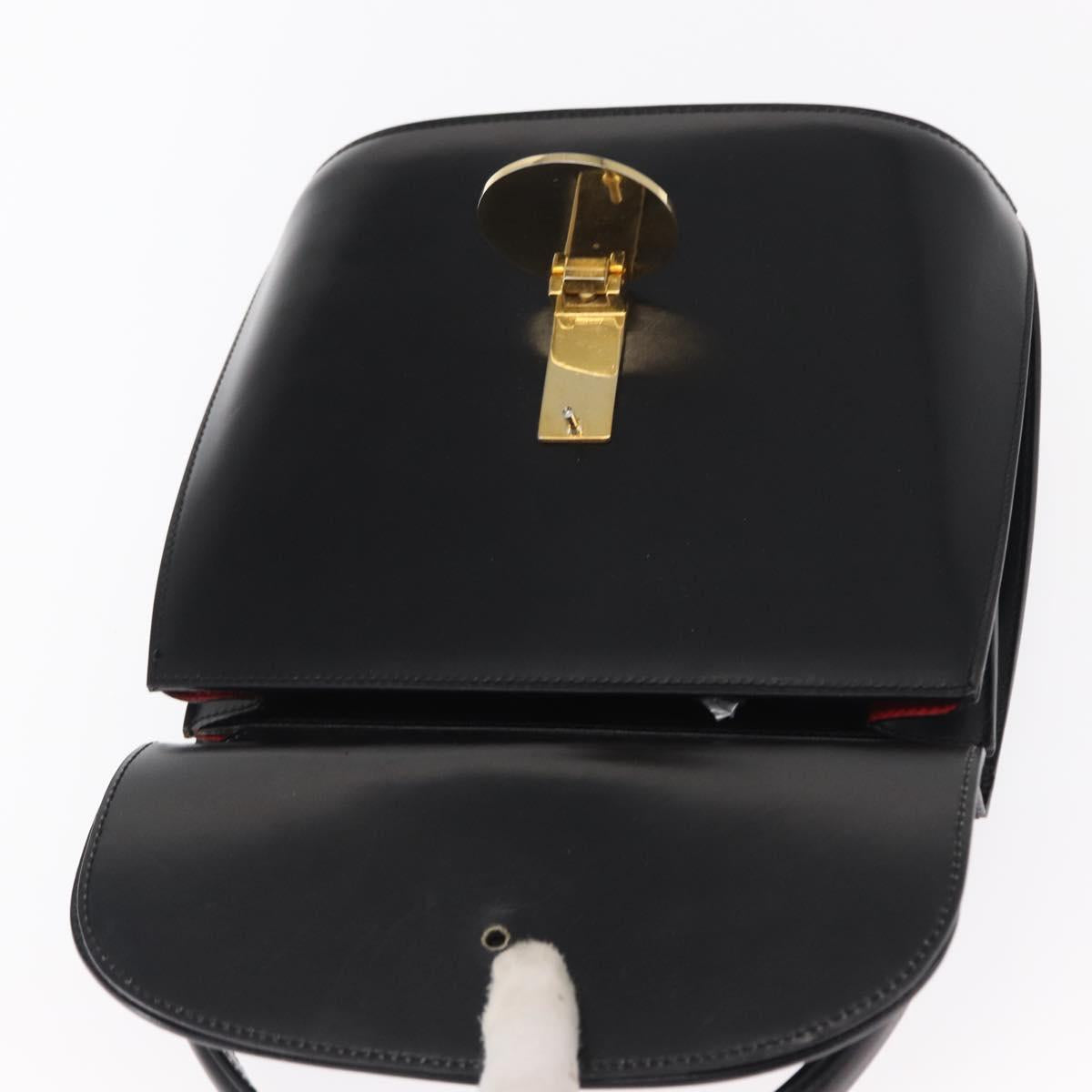CELINE Medallion Hand Bag Leather Black Gold Auth 160819