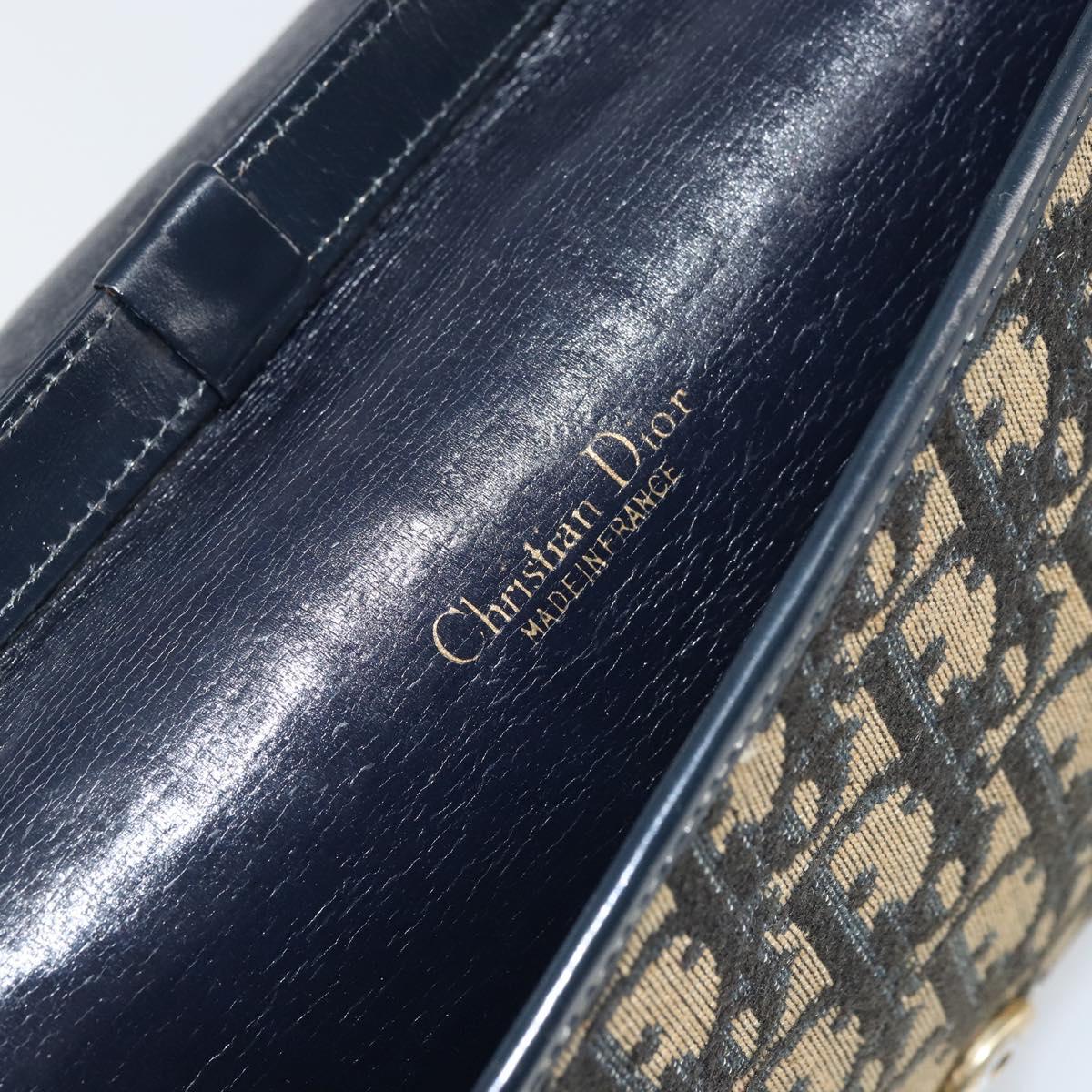 Christian Dior Trotter Canvas Shoulder Bag Navy Gold Auth 160820