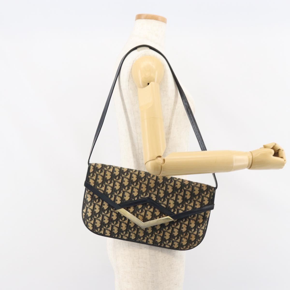 Christian Dior Trotter Canvas Shoulder Bag Navy Gold Auth 160820