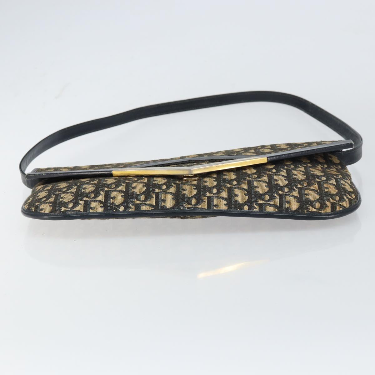 Christian Dior Trotter Canvas Shoulder Bag Navy Gold Auth 160820