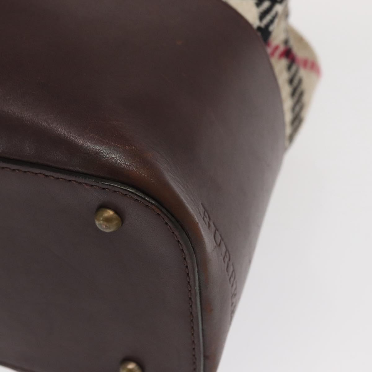 BURBERRY Nova Check Hand Bag Wool Ivory Auth 160824