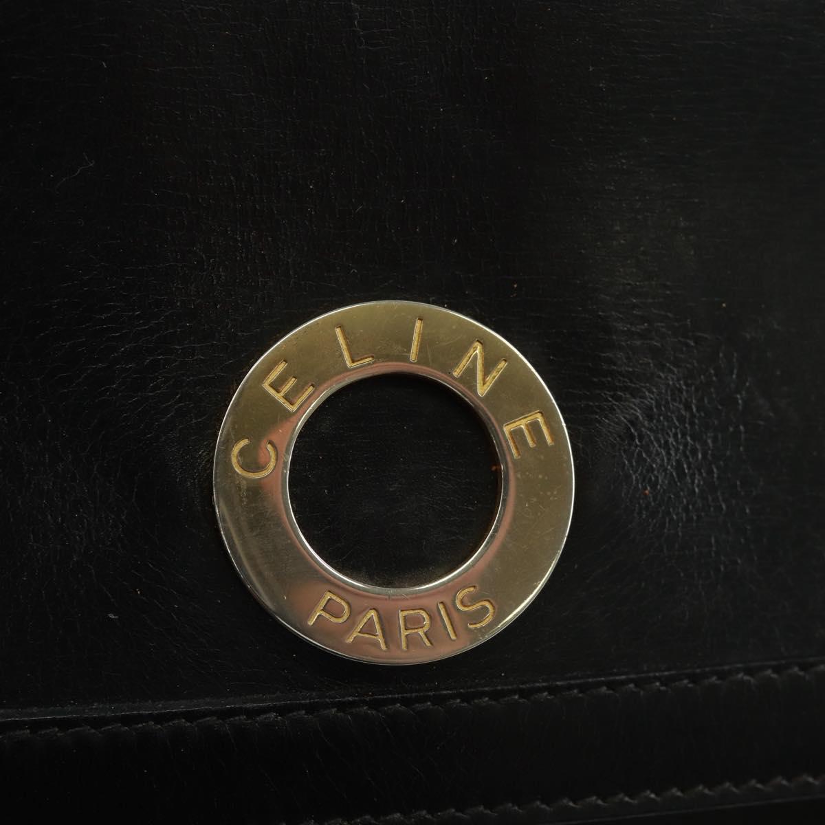 CELINE Circle Hand Bag Leather 2way Black Gold Auth 160826