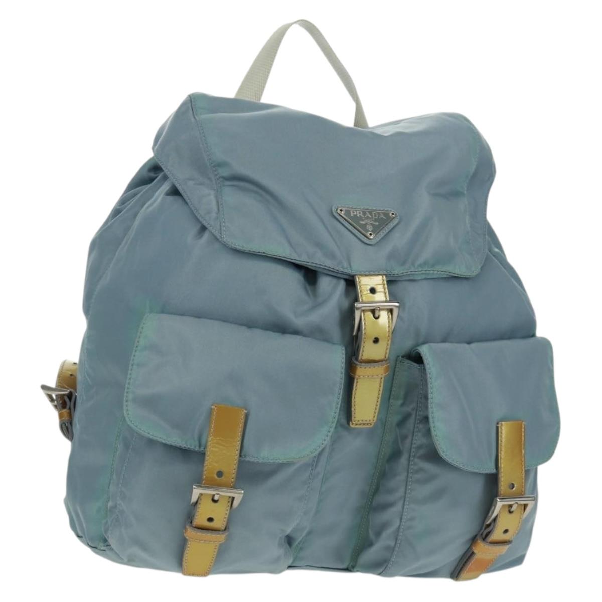 PRADA Backpack Nylon Light Blue Silver Auth 160827