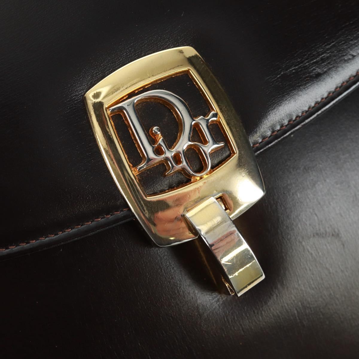 Christian Dior Hand Bag Calf Skin 2way Black Gold Auth 160831