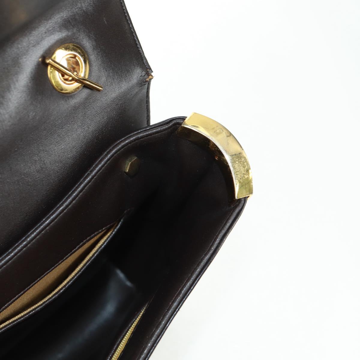 Christian Dior Hand Bag Calf Skin 2way Black Gold Auth 160831