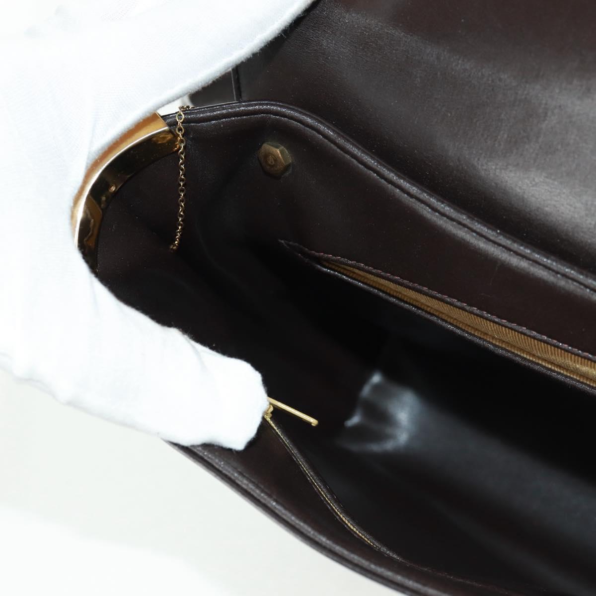 Christian Dior Hand Bag Calf Skin 2way Black Gold Auth 160831