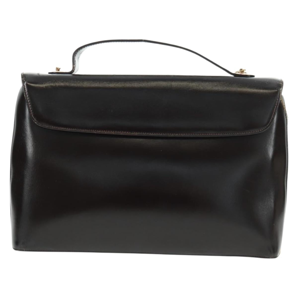 Christian Dior Hand Bag Calf Skin 2way Black Gold Auth 160831
